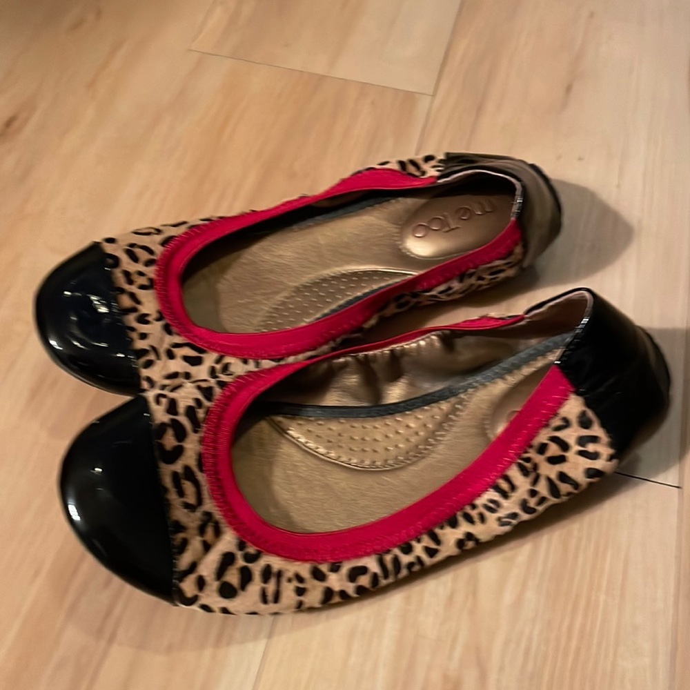 Leopard Print Ballet Flats with Black and Red Accents